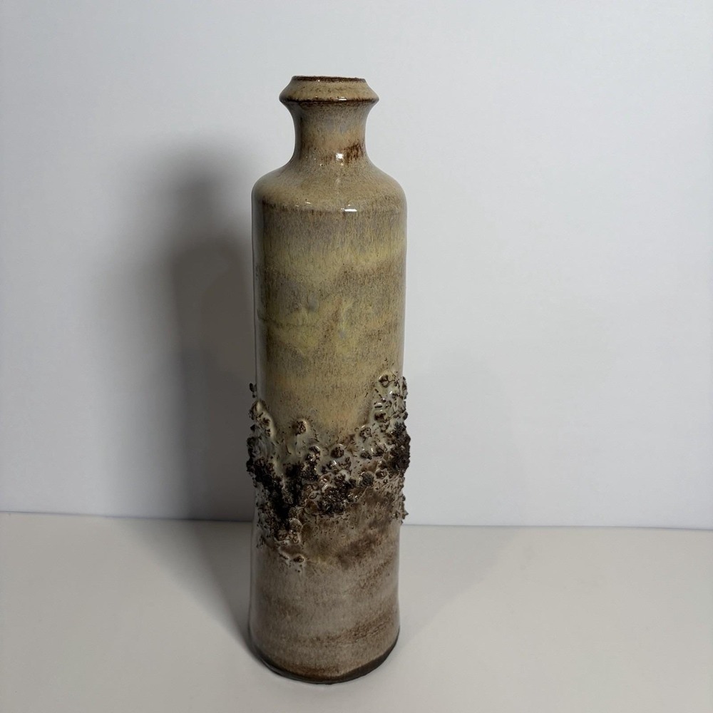 VTG GLIT Lava Iceland Ceramic Vase Textured Browns MCM Pottery Approx 9"
